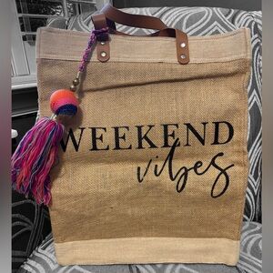 Bulkhead Betties “Weekend Vibes” Burlap Bag with Leather Handles and Bag Charm